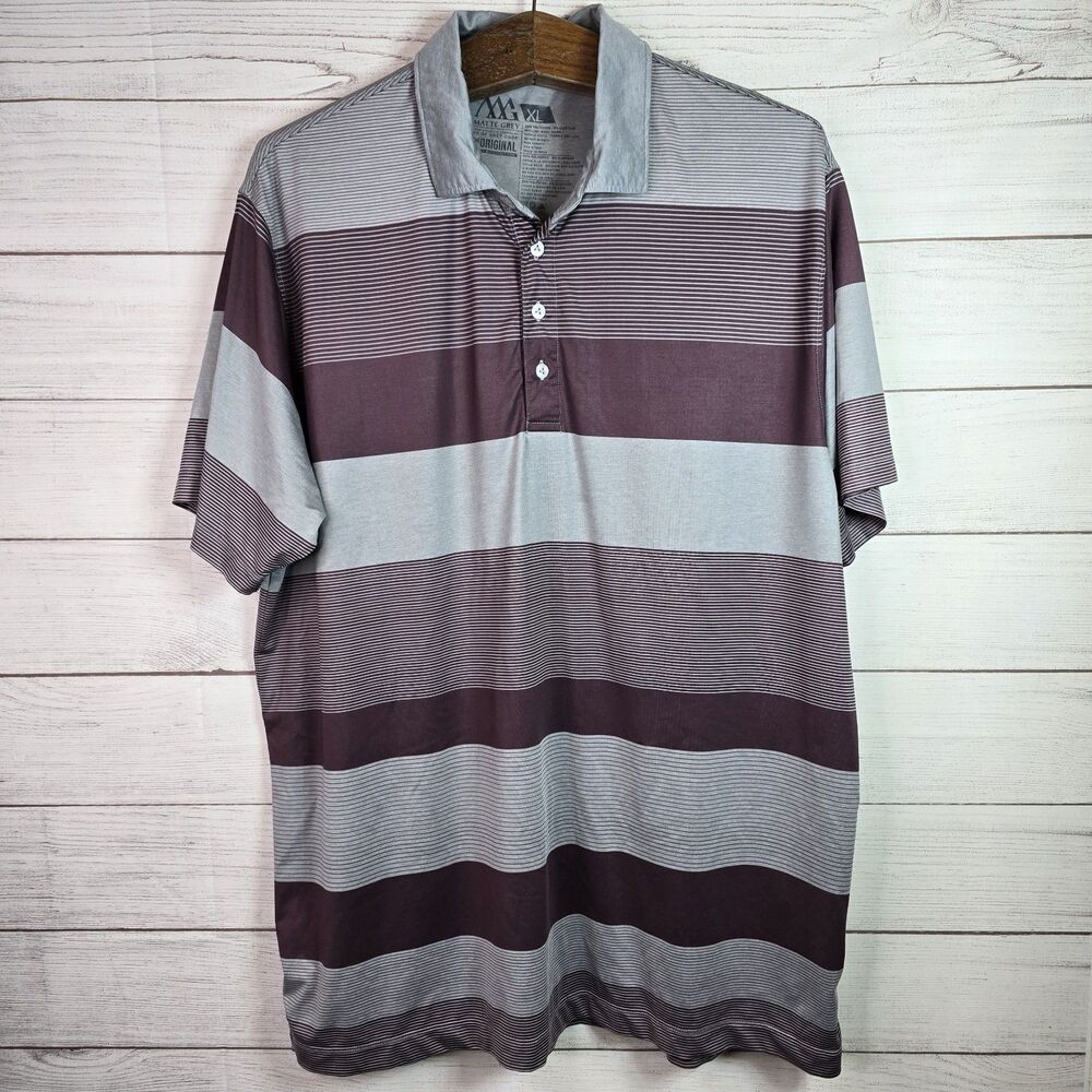 MATTE GRAY Golf Polo Men’s Sixe XL Gray Purple Stripe Button Shirt Stretch